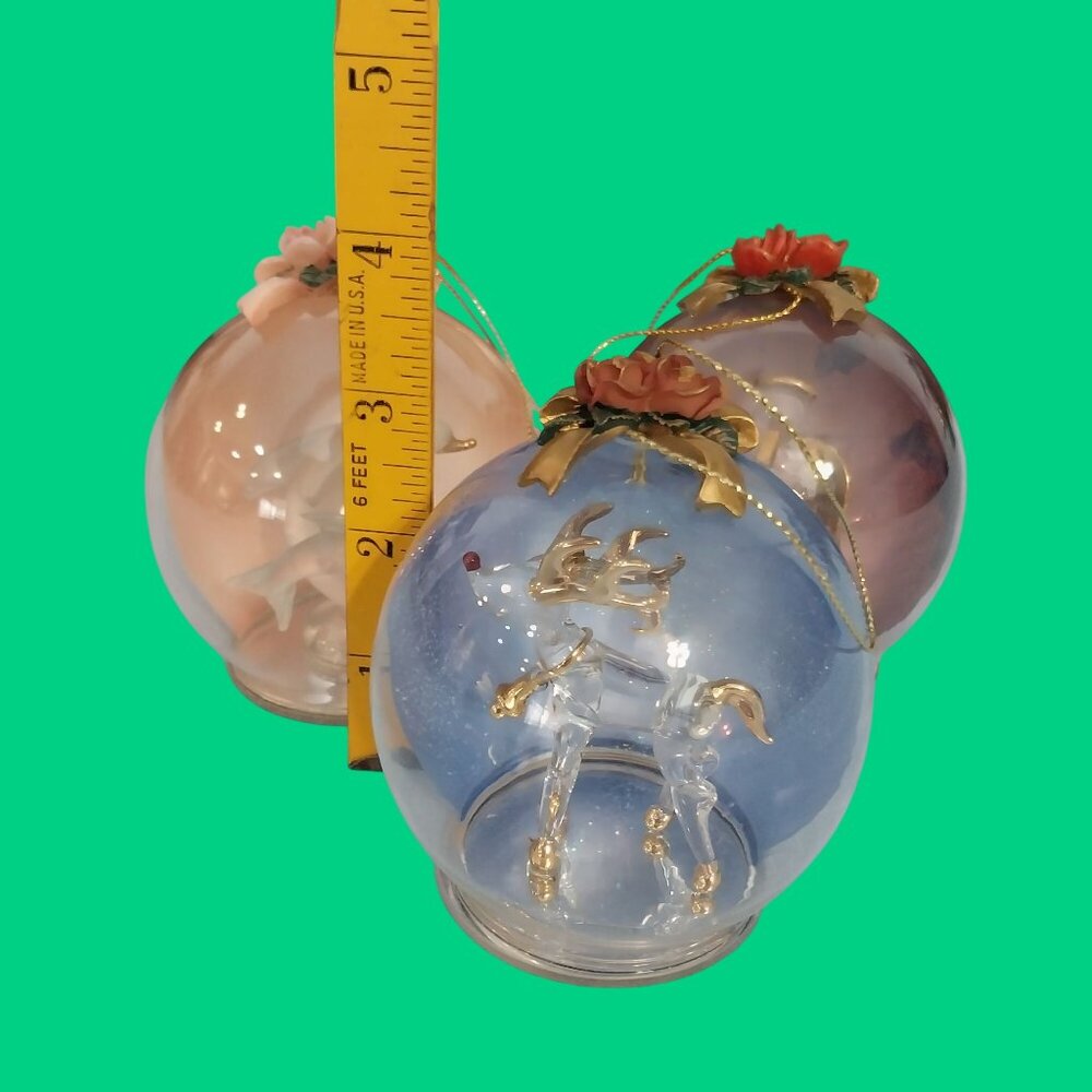 Vintage Christmas Set Of 3 Glass Globe Ornament Angel Reindeer Dolphin - Picture 8 of 8